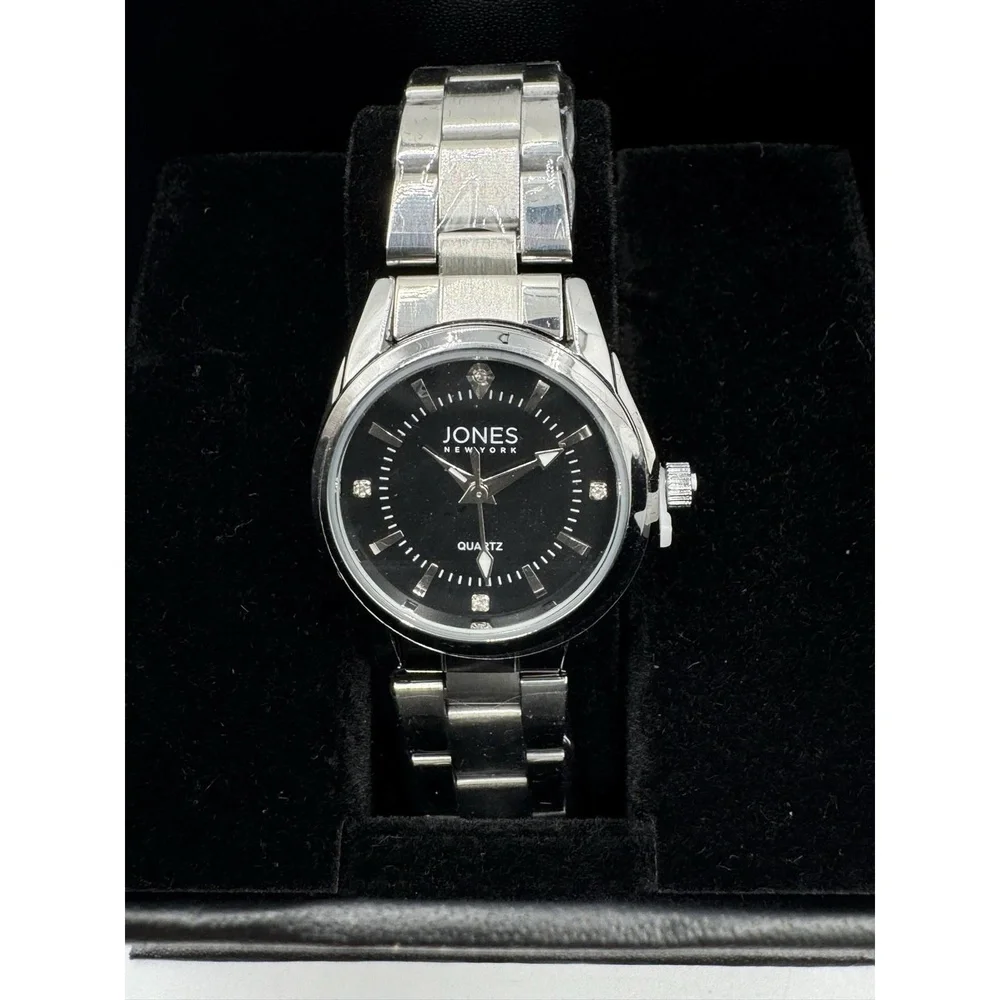 Jones New York Analog Wrist Watch Women 3ATM Silver Tone Black Dial JNYW2419L